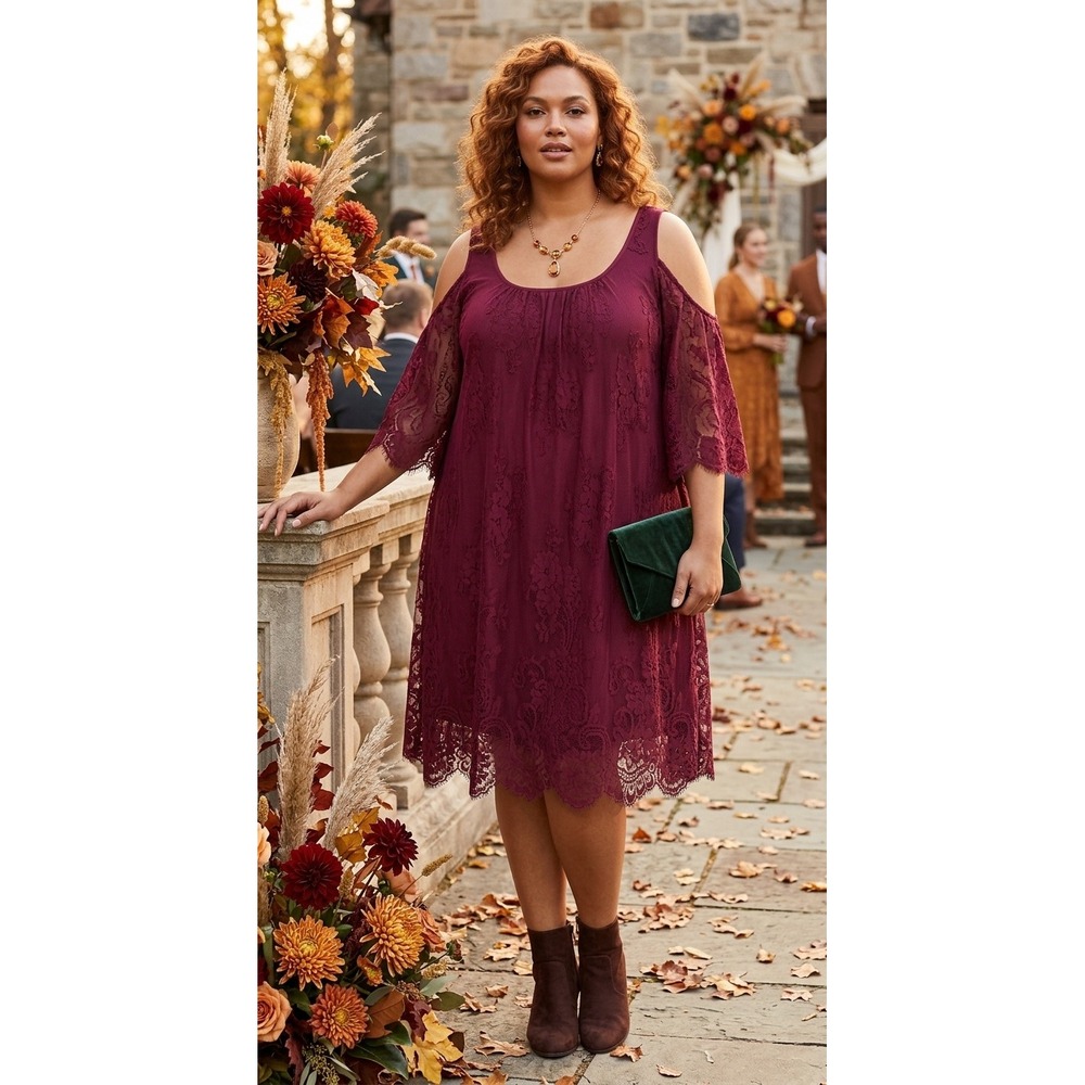 NWT Torrid Burgundy Cold Shoulder Lace Trapeze Dress 3 Wedding Guest HOCO Fall